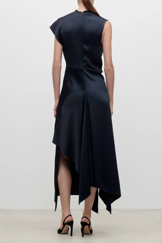 High Neck Draped Midi Dress | Dark Navy