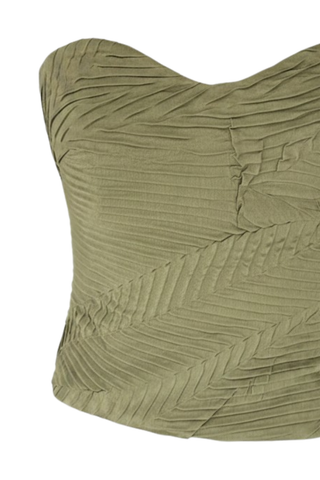 Heleen Satin Cropped Bustier Top | Moss Gold