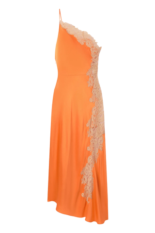 Lou Satin and Lace Midi Dress | Vivid Orange/Pale Blush