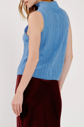 Salvia Sleeveless Cable Turtleneck | Coastal Blue