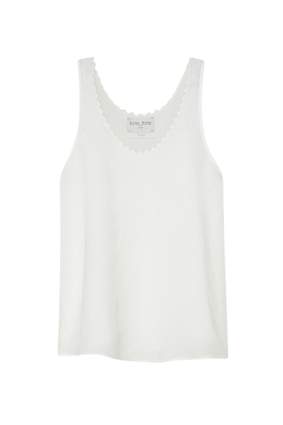 Chic Linen Embroidered Edges Top | Crystal