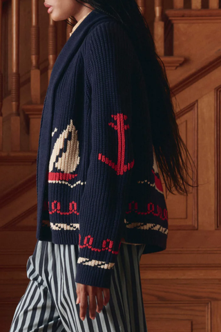The Sailboat Lodge Cardigan | Dark Navy