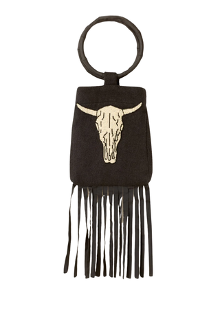 Lorien Cow Skull Beaded Bag | Black Cow