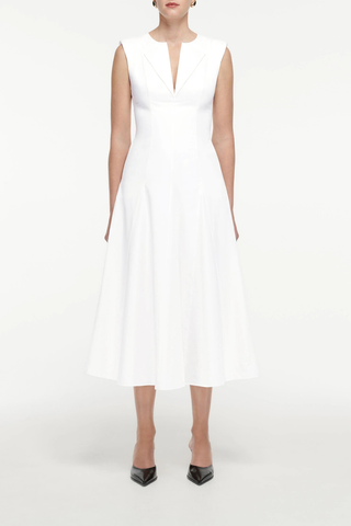 Cotton Poplin Midi Dress | White
