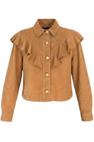 Matilde Ruffle Suede Jacket | Cognac