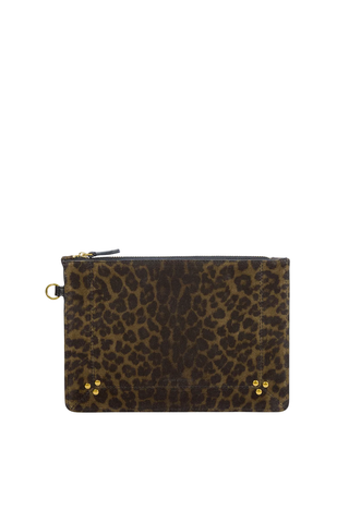 Popoche M Zip Pouch | Imprimé Léopard Kaki Split Suede