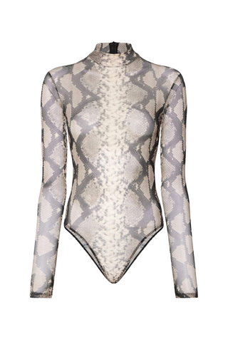 Printed Mesh Mock Neck Bodysuit | Python Print