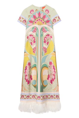 Swing Dress With Feathers | Tulip Placeé Green