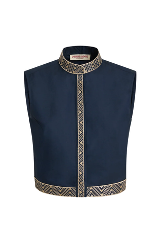 Andorra Iris Embroidery Top | Navy Blue