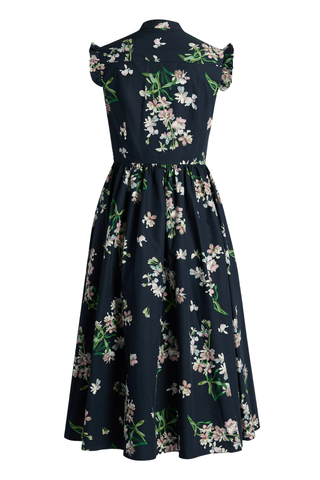 Floral Cotton Sleeveless Midi Dress | Painted Orchid Navy