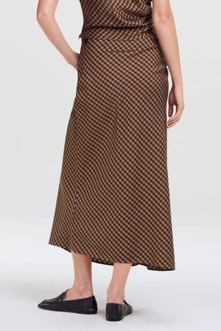 Jean Check Midi Skirt | Pecan/Navy