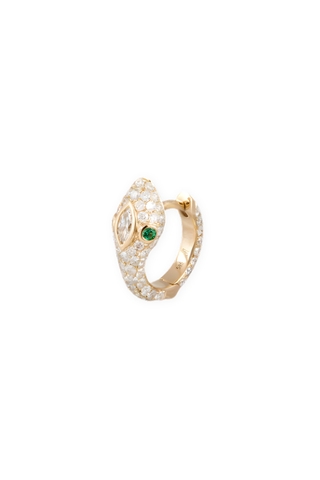 Emerald Eyes Pave Diamond Snake Mini Hoop | Single
