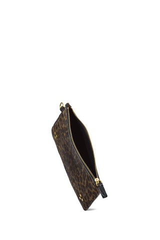 Popoche S Zip Pouch | Imprimé Léopard Kaki Split Suede