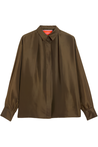 La Scala Shirt With Feathers | Solid Moss Green