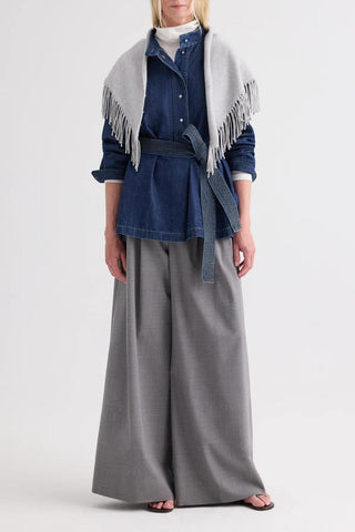 Fringe Triangle Cashmere Scarf | Light Heather Grey