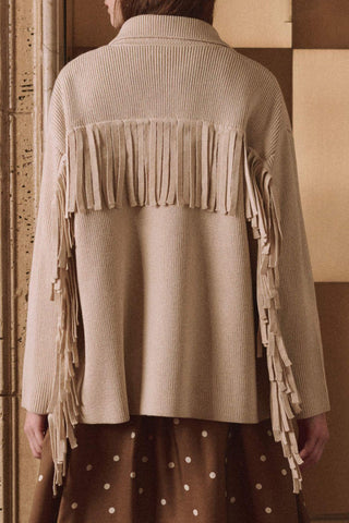 The Western Fringe Sweater Jacket | Natural