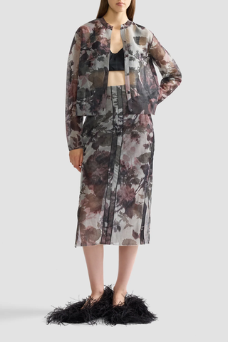 Floral Print Jacquard Cardigan | Dove Grey