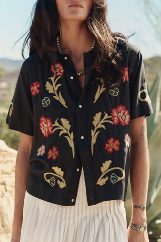 The Embroidered Paloma Top | Black