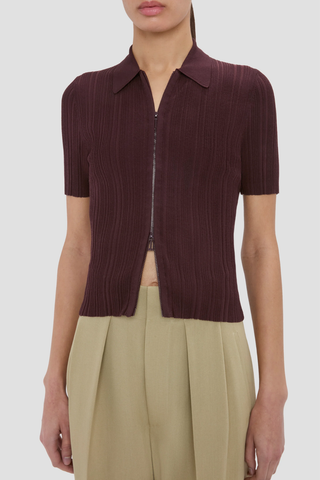 Ribbed Polo Top | Acai