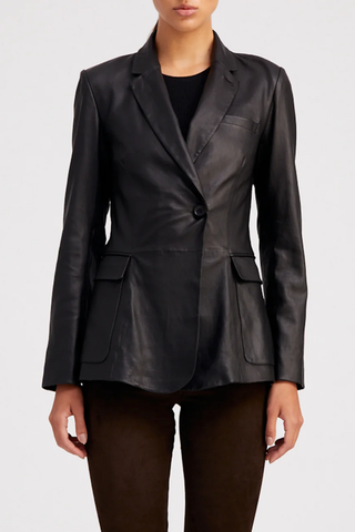 Fitted Leather Blazer | Black