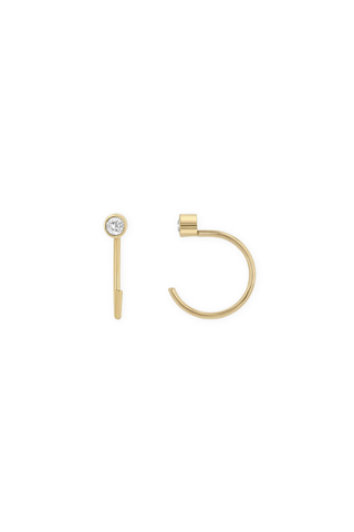 14K Diamond Bezel Reverse Huggie Hoop Earrings