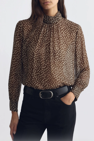 Remie Silk Blouse | Brown/Cream Wild Dots