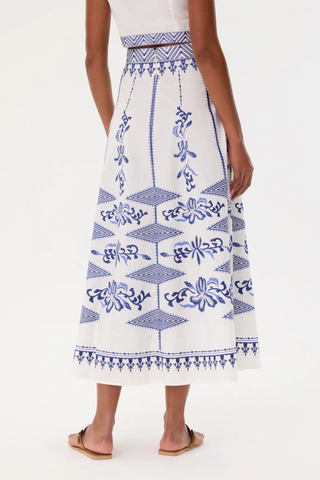New Camille Iris Embroidery Skirt | White Blue