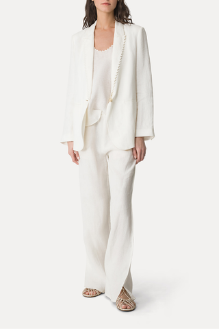 Chic Linen Embroidered Edges Top | Crystal