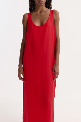 Silk Scoop-Neck Dress | Red