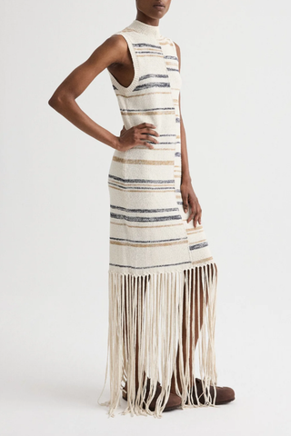 Fringe Sleeveless Dress | Ivory Multi