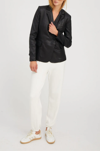 Fitted Leather Blazer | Black