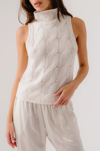 Salvia Sleeveless Cable Turtleneck | Gardenia