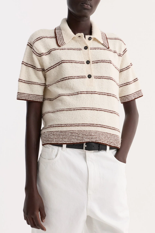 Towelling Striped Polo | Cream / Brown Stripe