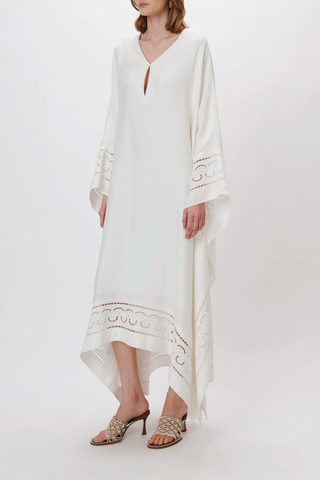 Adona Scarf Embroidered Linen Kaftan | White