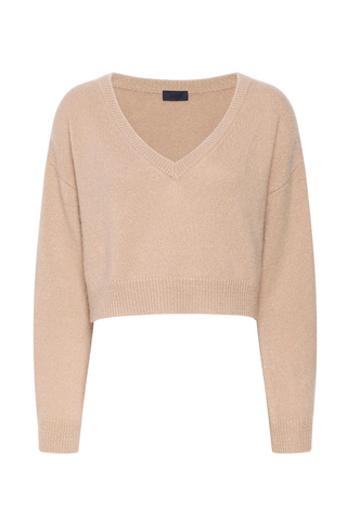 Cashmere Cropped V Neck Sweater | Oat