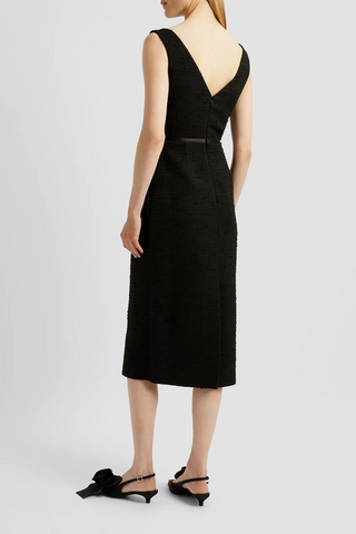 Sleeveless Midi Pencil Dress | Black Tweed