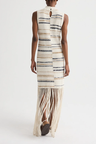 Fringe Sleeveless Dress | Ivory Multi
