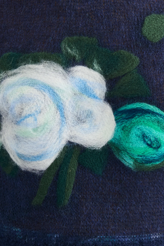 Floral Detail Open Stitch Cropped Jumper | Navy