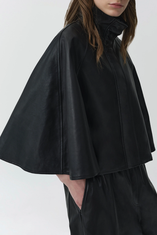 Orvik Leather Cape Jacket | Black