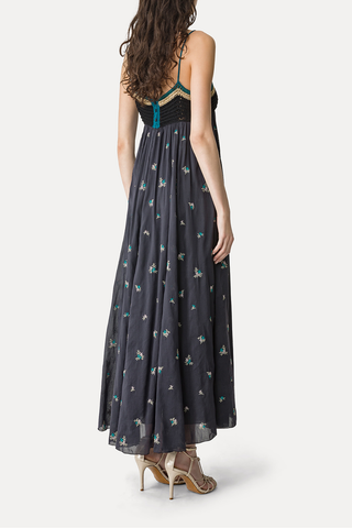 Voile Bustier Dress with "Petites Fleurs" Embroidery | Midnight