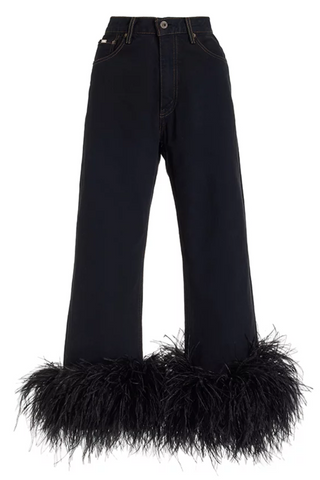 Billie Feather-Trimmed Upcycled  Jeans | Black Denim