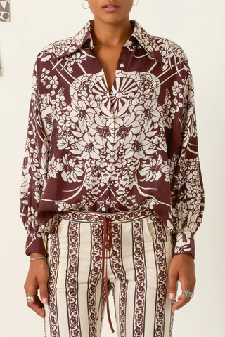 Emery Auburn Spoke Silk Shirt | Dark Brown