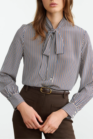 Irina Blouse | Ivory/Brown/Navy Stripe