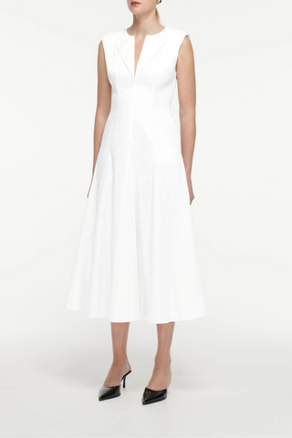 Cotton Poplin Midi Dress | White