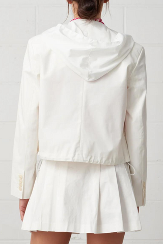 Cropped Hooded Blazer | White