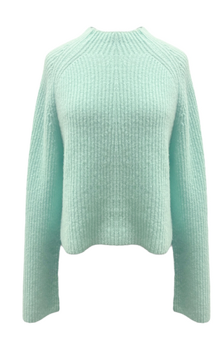 Airy Cashmere Silk Crop Raglan Sweater | Seafoam