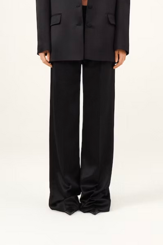 Wide leg tailored silk pants in black