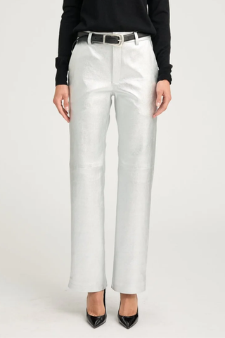 Metallic Leather Classic Trousers | Silver