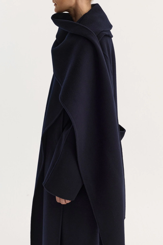 Signature Double-Faced Scarf Coat | Navy