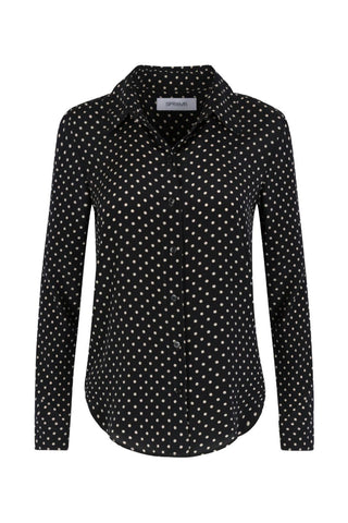 Silk Fitted Button Down | Black Polka Dot